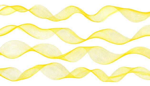 Four elegantly flowing, translucent yellow ribbons in various graceful wave patterns, against a pristine white backdrop. Rendered digitally