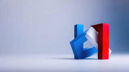 Abstract teamwork concept with interlocking geometric shapes on gradient.
