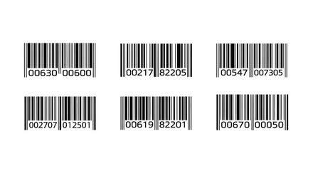 Six different barcode examples with unique product identification numbers for commerce and retail transactions vector