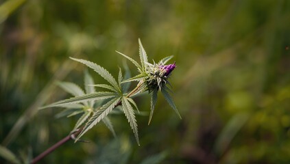 Close-up of flowering cannabis plant with purple buds, highlighting medicinal properties