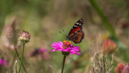 A butterfly in a vibrant outdoor environment, symbolizing nature's beauty and seasonal change