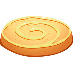 Swirled Icing on a Golden Brown Rolled Cake Slice Isolated on White