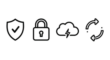 Security shield lock cloud lightning refresh arrows data protection concept icons vector