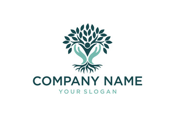 Tree of Life Human Hands Logo. Abstract Nature and Community Symbol for Growth, Wellness, and Support Branding.