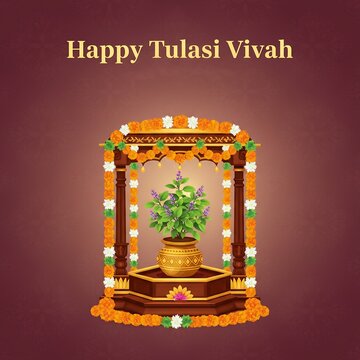Decorated tulsi mandap for happy tulasi vivah celebration