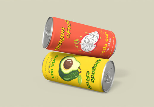 Two Floating Aluminium Beverage Soda Can Packaging Mockup