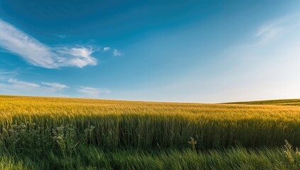 Fototapeta premium Golden grain field under a clear azure sky