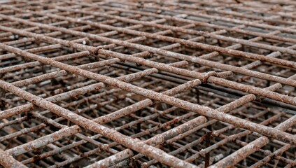 Construction mesh used for concrete reinforcement, highlighting safety precautions
