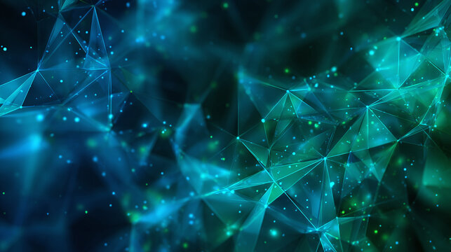 A captivating digital artwork of interconnected networks with a mesmerizing blue and green glow. The image showcases a complex web of lines and dots, suggesting advanced technology and data - Powered by Adobe