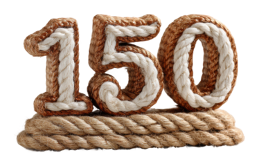 Decorative rope number 150 home still life isolated on transparent background