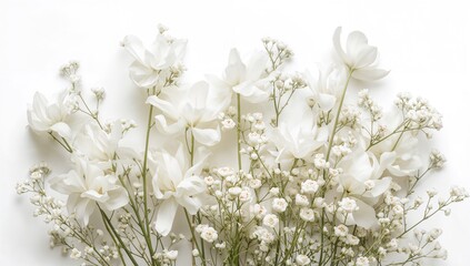 Fresh white flowers on a plain background, ideal for editorial layouts