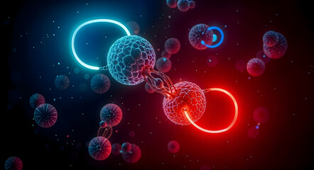 Nanorobots healing damaged tissue, genetic therapy and nanomedicine visualization, 3d art