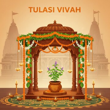 Decorated tulsi mandap for tulasi vivah hindu wedding ceremony
