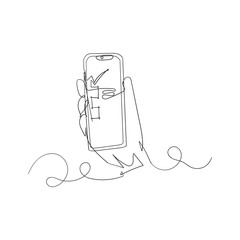 continuous line drawing smart phone with checklist sign illustration vector