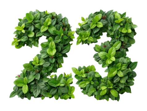 Floral number display 23 nature green leaves isolated on transparent background