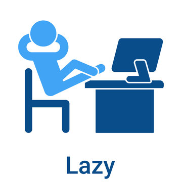 Lazy Icon in Duotone Solid Style. Person procrastinating on desk. Tiredness and apathy symptom.