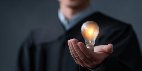 Judge Holding Light Bulb Symbolizing Innovation and Justice