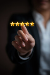 Business Person Rating Five Golden Stars for Quality Service