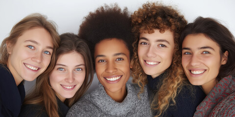 Smiling Group of Diverse Women Posing Together in Bright Setting