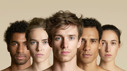 Diverse Group of People Displaying Different Ethnic Features and Expressions