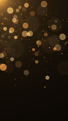 golden glitter shiny stars and bokeh lights and particles with corner light flare ,christmas holiday and new year abstract dark luxury gold vertical social media background