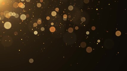 golden glitter shiny stars and bokeh lights and particles with corner light flare animation,christmas holiday and new year abstract dark luxury gold social media motion background - Powered by Adobe