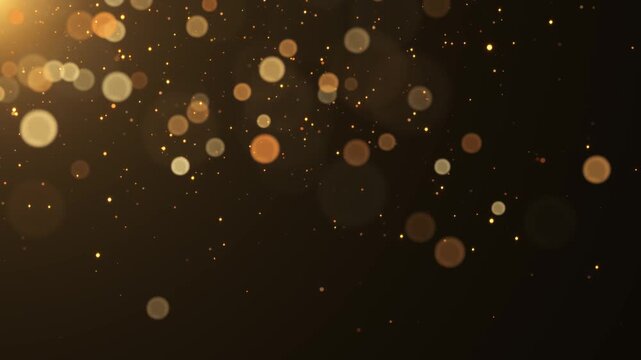 golden glitter shiny stars and bokeh lights and particles with corner light flare animation,christmas holiday and new year abstract dark luxury gold social media motion background