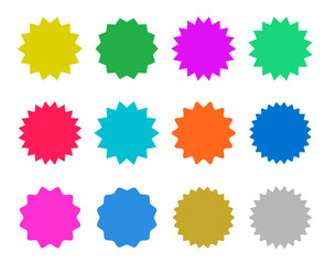 Price or sale sticker set. Set of red sunburst badges. Sale quality tags and labels. Template banner shopping badges. 