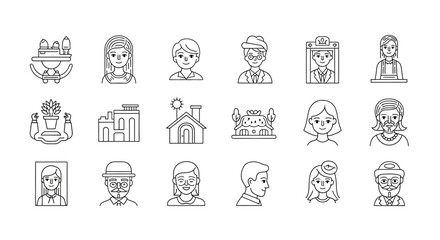 Collection of hand drawn sketch style characters and icons for creative projects vector