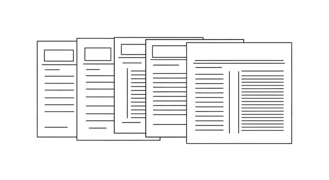 Collection of blank forms and documents showing data fields and lines for information input vector