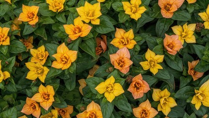 Vibrant yellow and orange begonias in full bloom creating a natural floral background and wallpaper texture.