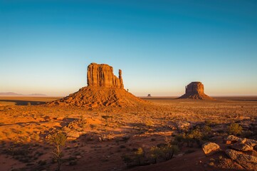 Fototapeta premium Unique Stone Formation Shaped Like Pipes in a Desert Landscape
