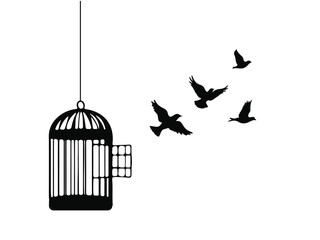 Birds Flying from Cage Representing Hope, Peace, and Freedom Concept