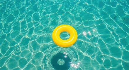 Yellow Inflatable Ring Floating in Pool Water Summer Vacation Aquatic Leisure Relaxing Relaxation Water Sport Toy Sunny Day Fun Swim Recreation Outdoors