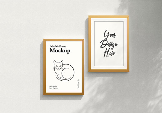 Two Interior Wooden Wall Frame Poster Mockup PSD