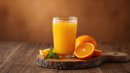 Freshly squeezed orange juice served in a glass on a wooden surface, rich in vitamin C
