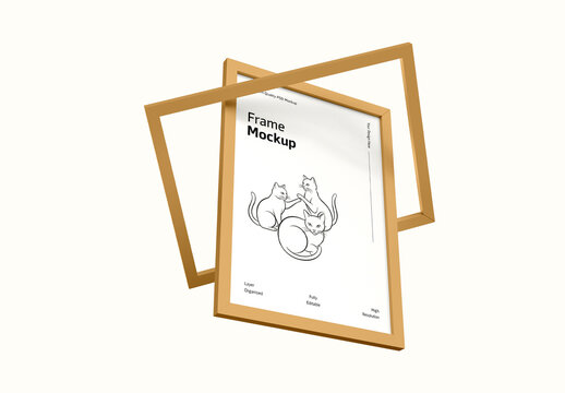 Interior Floating Vertical Wooden Wall Art Frame Mockup