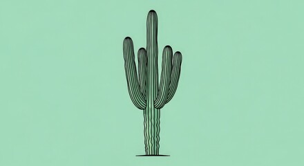 Minimalist Saguaro Cactus Illustration on Green Background Desert Plant Botany Graphic Design Icon Symbol Nature Wild West Southwest Flora Art