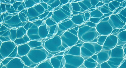 Blue Swimming Pool Water Reflection Ripples and Refraction Sun Glare Light Abstract Pattern Aqua Texture Surface Background Refreshing