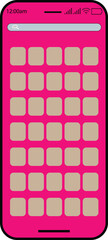Bright pink smartphone screen displaying a grid of empty app icons for customization.Modern phone display showing pink grid layout for custom app icons