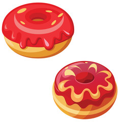 Two deliciously decorated red glazed doughnuts