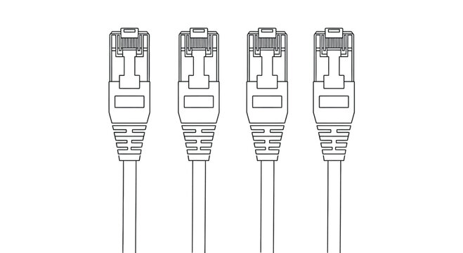 Four ethernet cables with clear rj45 connectors on a plain white surface vector