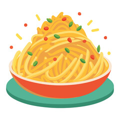 Delicious bowl of spaghetti with red and green garnish