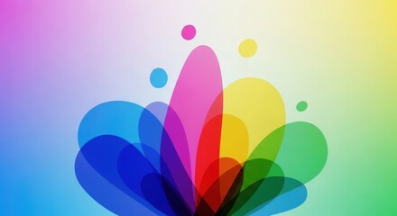 Abstract Colorful Background with Overlapping Transparent Shapes, Modern Art Design with Vibrant Color Palette, Rainbow Gradient Overlay Illustration