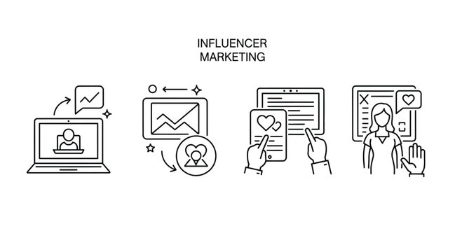 Digital marketing strategy icons representing online advertising analytics data and team collaboration vector