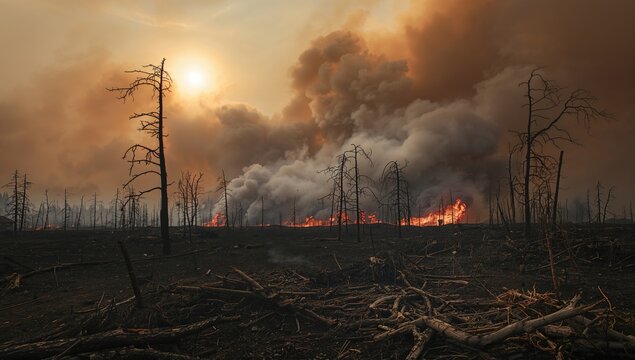 Devastating wildfire engulfing a region, posing significant erosion risk