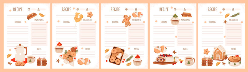 Christmas recipe sheets and meal planner pages for cozy holiday cooking and baking. Perfect for cookbook pages, or recipe cards.