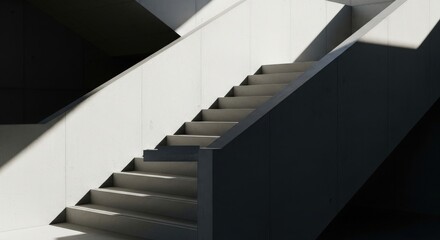 Modern Concrete Staircase Architecture Design Building Exterior Abstract Steps Light and Shadow Minimalist Structure Urban Space Gray Scale