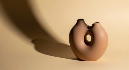 Unique Vase Ceramic Art Object Contemporary Design Home Decor Sculpture Modern Abstract Two Spouts Neutral Background