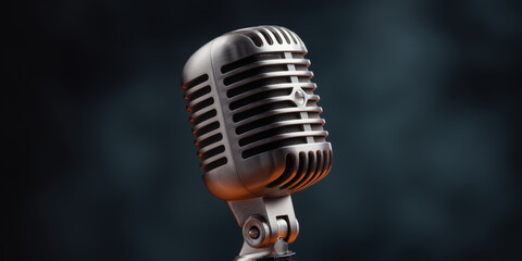 Vintage Microphone on Dark Background with Dramatic Lighting